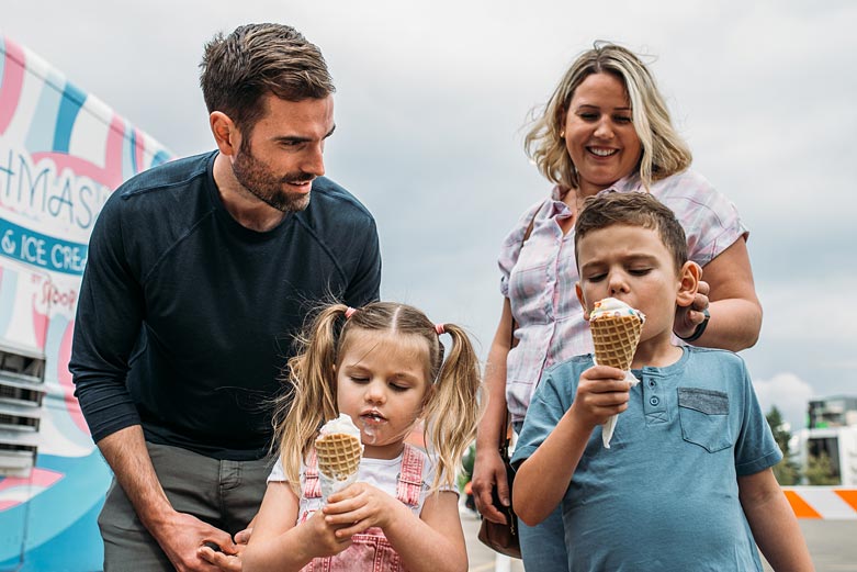 Edmonton family eating ice cream by Mishmash Parfait and Ice Cream's food truck