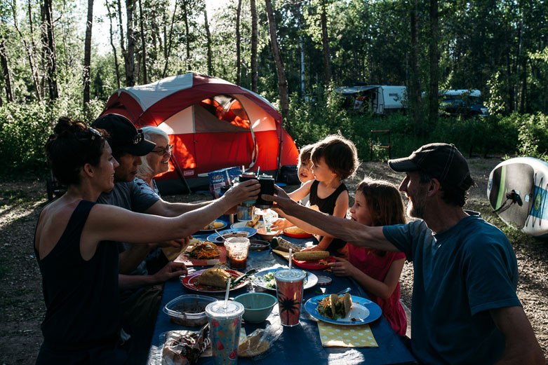 Family dinner at Pigeon Lake Provincial Park
